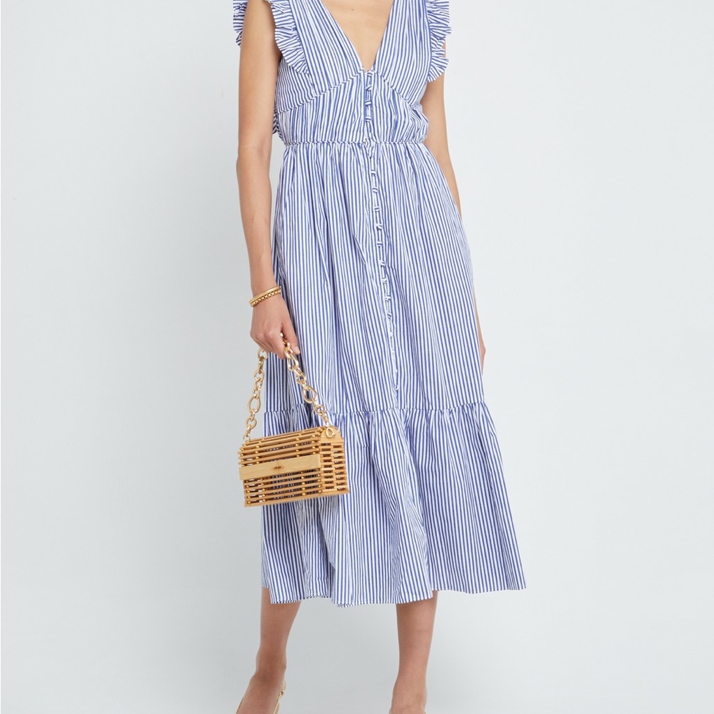 o.p.t. Stella Midi Dress in Blue and White Stripe